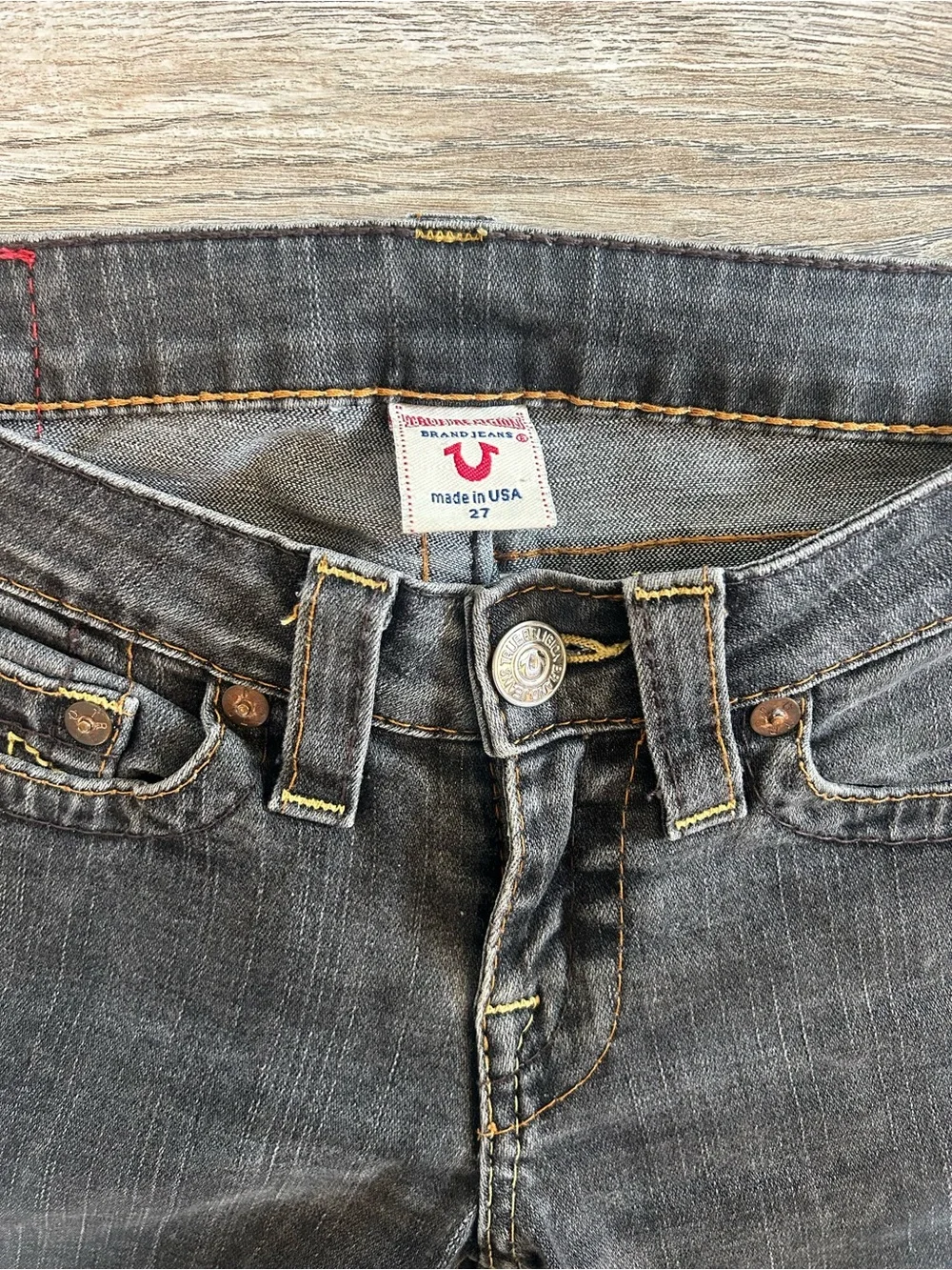 True Religion Women's Low Rise Selvedge Jeans with Yellow Stitching Y2K - Picture 6 of 7